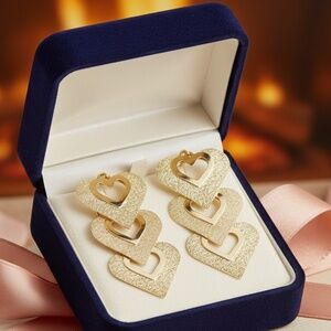 Womens Gold Heart Earrings Dangle 3 Inch Earring Gift‎ Jewelry New